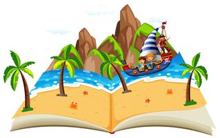 Pirata barco con niños pop-up libro vector