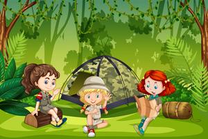 Girl scouts camping outdoors vector