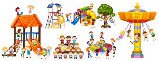 Happy kids playing at the playground vector