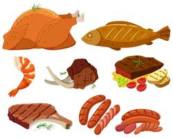 Different types of grilled meat vector