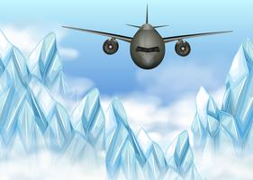 Airplane flying over ice mountains vector