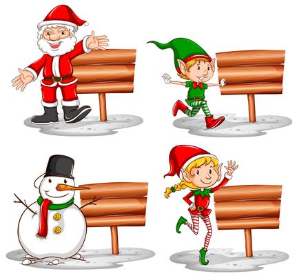 Christmas theme with wooden signs and characters