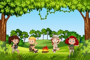 Camping kids in nature vector