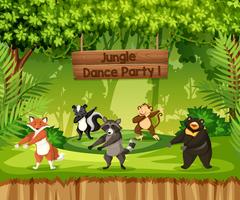 Animales realizan fiesta de baile en la selva. vector