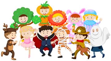 Kids dressing up in different costumes vector