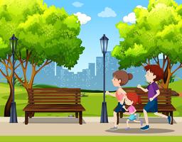 Family running in park scene vector