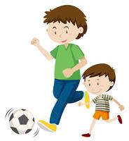 Father and son playing soccer vector