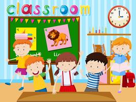 Many children study in classroom vector