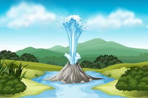 Nature scene with hot spring and field vector