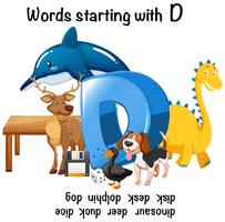 Different words starting with D on white background vector