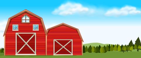 Farm scene with barns in field vector