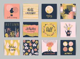 Conjunto de tarjetas de otoño creativas artísticas. vector