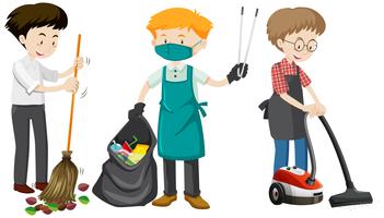 A Set of Young Man Cleaning vector