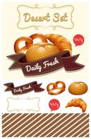 Dessert set with bread and bun vector