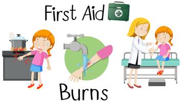 A girl with burn arm first aid vector