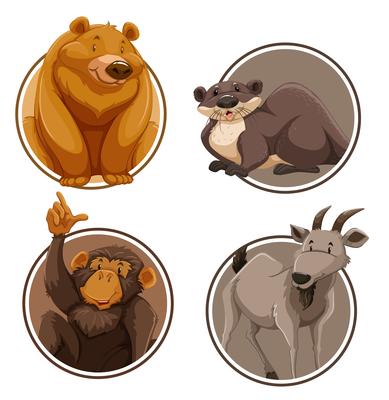 Set of wild animal on sticker template