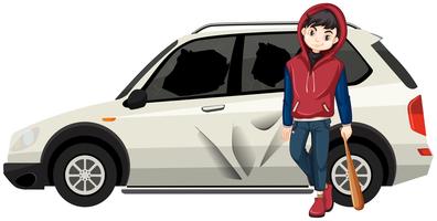 Bad young teen broke the car vector