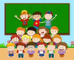 Children playing pyramid in classroom vector