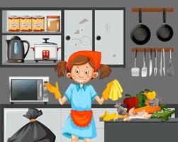 A maid cleaning dirty kitchen vector