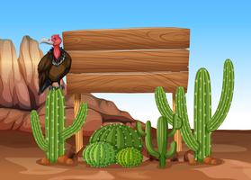 Wooden sign with cactus and vulture vector
