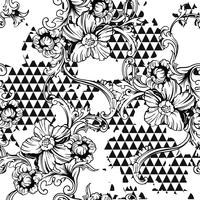 Eclectic fabric seamless pattern. Geometric background with baroque ornament vector