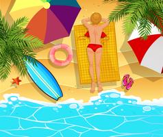 Woman sunbathing on the beach vector