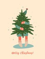 Christmas and Happy New Year illustration. Trendy retro style. vector