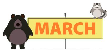 March sign with bear and chipmunk vector