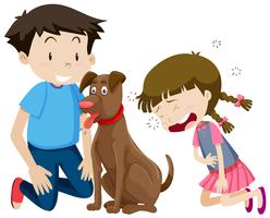 Boy and girl with dog vector
