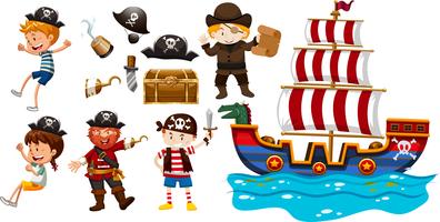 Children and viking ship vector