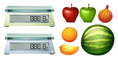 Escalas de medida y frutas frescas. vector
