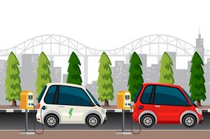 Electric cars charging scene vector