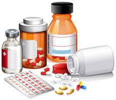 Un conjunto de medicamentos y prescripción. vector