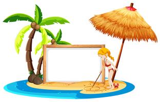 Un banner de playa en blanco con Bikini Girl vector