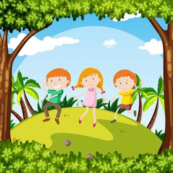 Kids Dance in a Garden vector