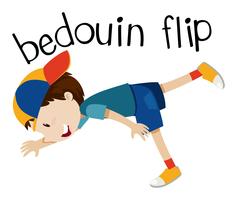 Wordcard for bedouin flip with boy flipping vector