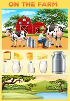 Farm theme with farmer and dairy products vector