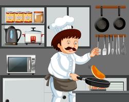 A Chef Cooking Pancake in Kitchen vector