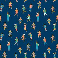 Seamless pattern with dancing women. Trendy retro style.