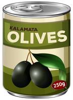 A tine of kalamata black olives vector