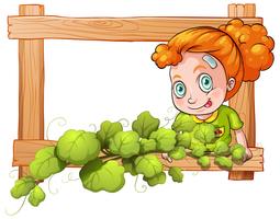 A frame with vine plants and a young girl vector