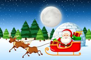 Santa riding sleigh at night vector