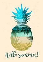 Estampado de verano en playa tropical con eslogan para camisetas, carteles, tarjetas y otros usos. vector
