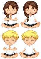 Set of young children meditating  vector