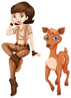 Cute girl with little fawn vector