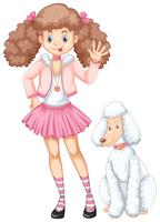 Cute teenage girl and poodle dog vector