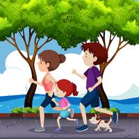 Family jogging on the road vector