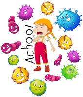 Girl and many virus on white background vector