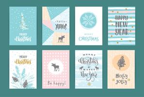 Conjunto de tarjetas creativas artísticas de feliz Navidad y año nuevo. vector