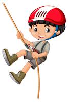 A boy on climbing rope vector